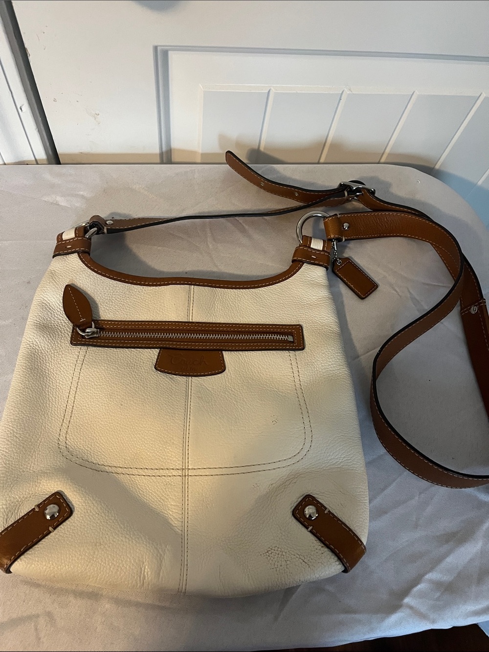 Coach Leather crossbody Bag with Brown Trim